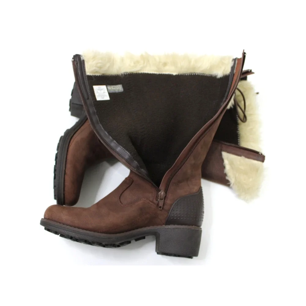 Merrell Brunette Boots Women's Size 6.5 Brown Faux Wool Fur Zip Winter Chunky